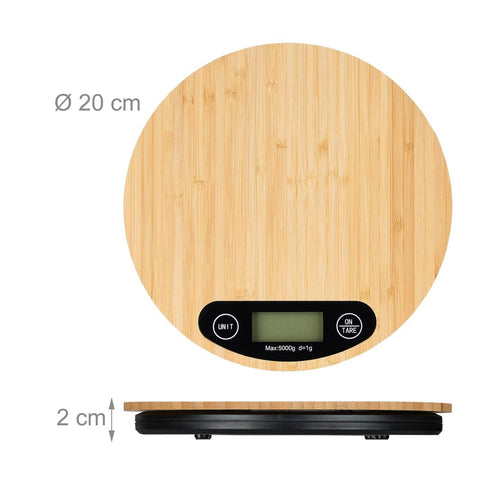 Balanza Digital de Cocina de Bambú 5Kg con Pantalla LCD y Función Tara