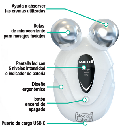 Masajeador Facial V-Lift de Microcorriente